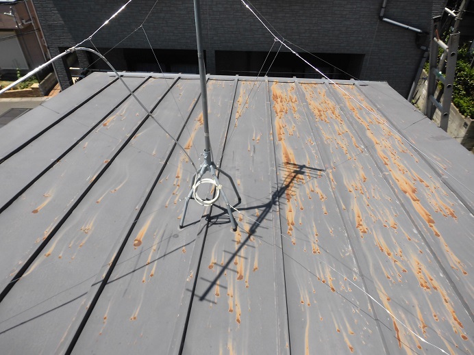瓦棒屋根の全景・サビが目立つカラートタン